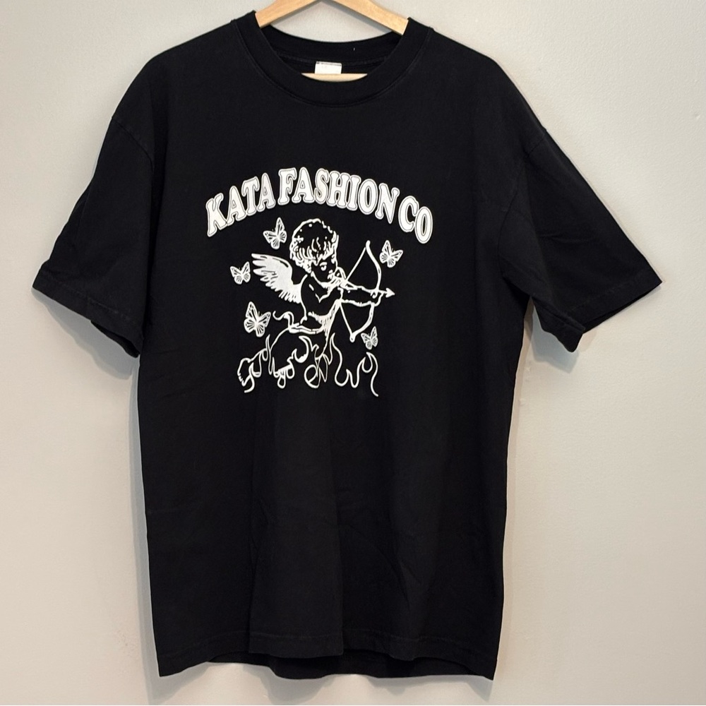 Kata Fashion Black White Cupid Print T-Shirt Size L